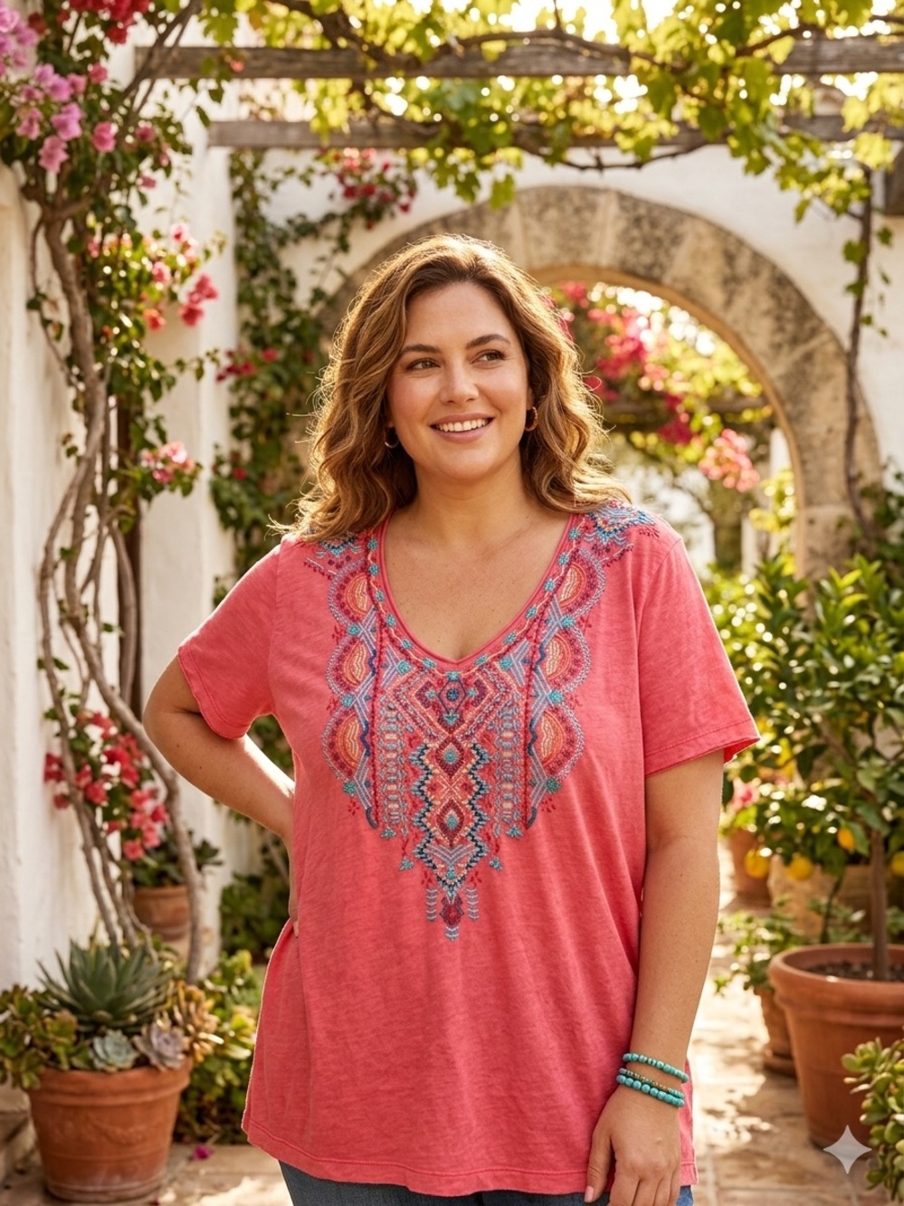 Johnny Was Sonoma Everyday Tee Embroidered Short Sleeve Tunic Top Sz XL